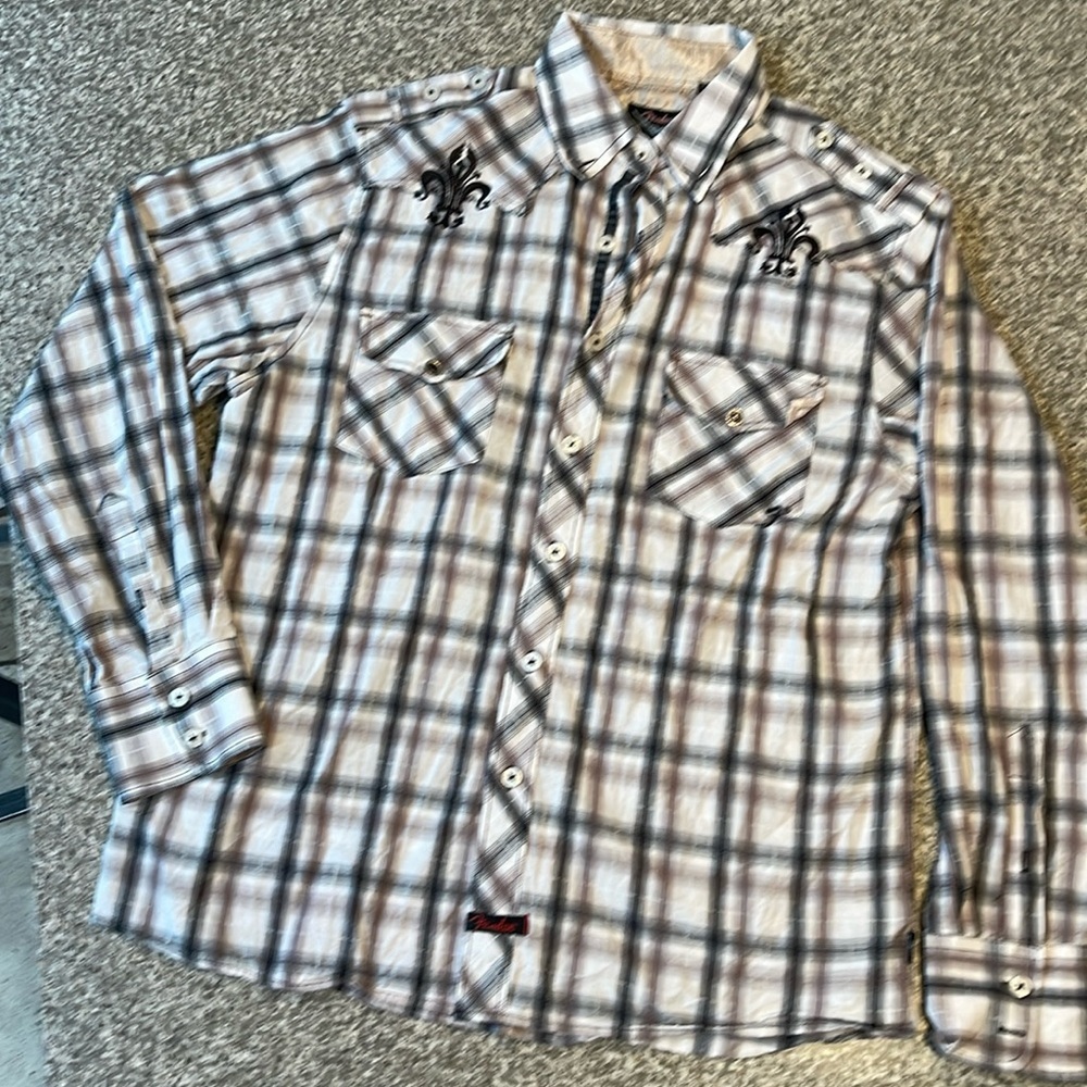 Vintage Fender Rock and Roll Religion button down shirt